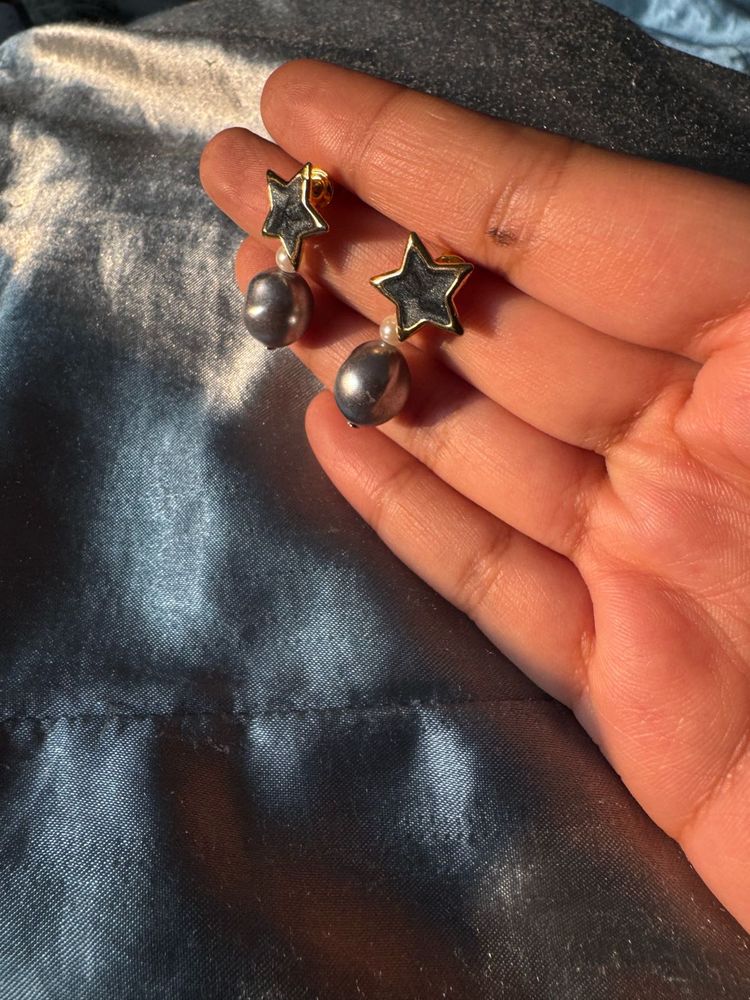 Star &amp; Pearl Drop Earrings