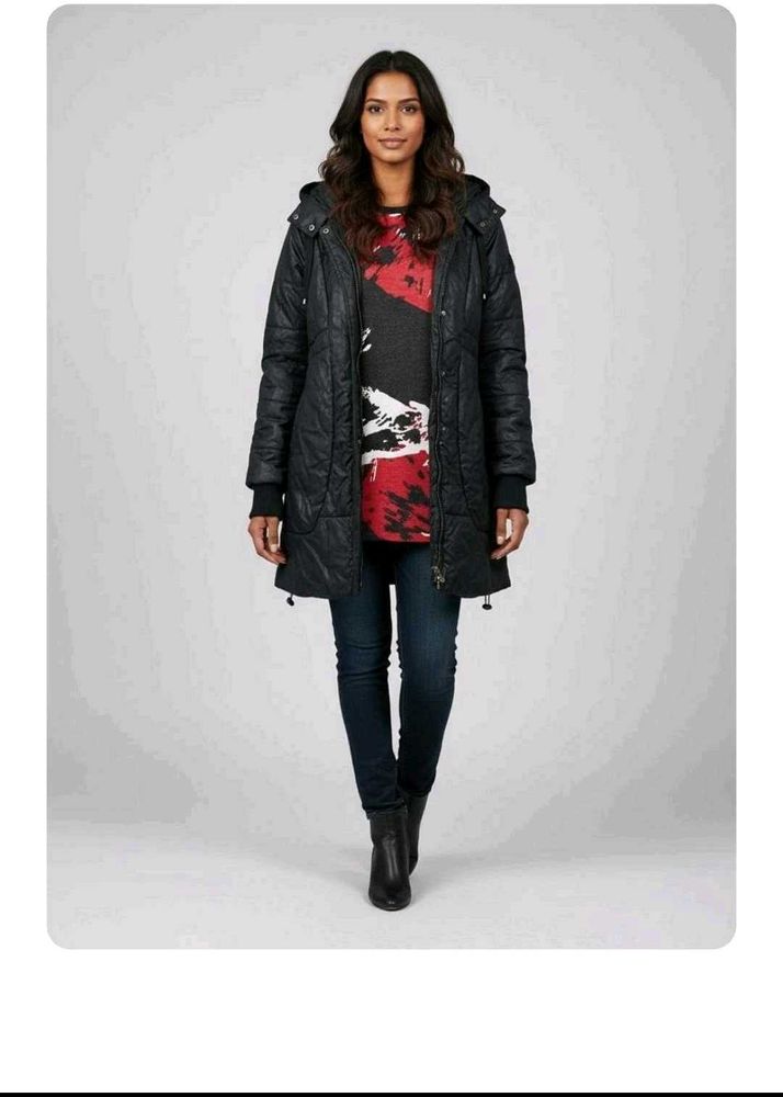 Stylish  Black leather jacket and winter dress