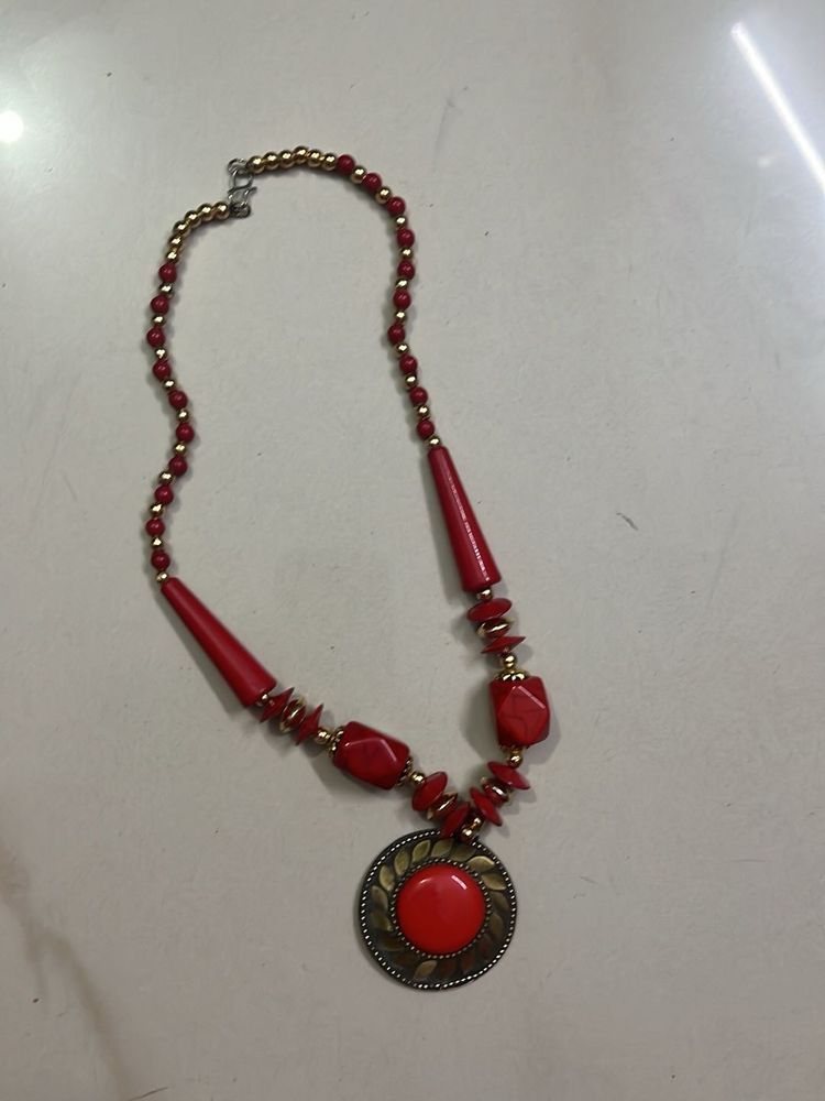 Boho Red Stone Pendant Necklace