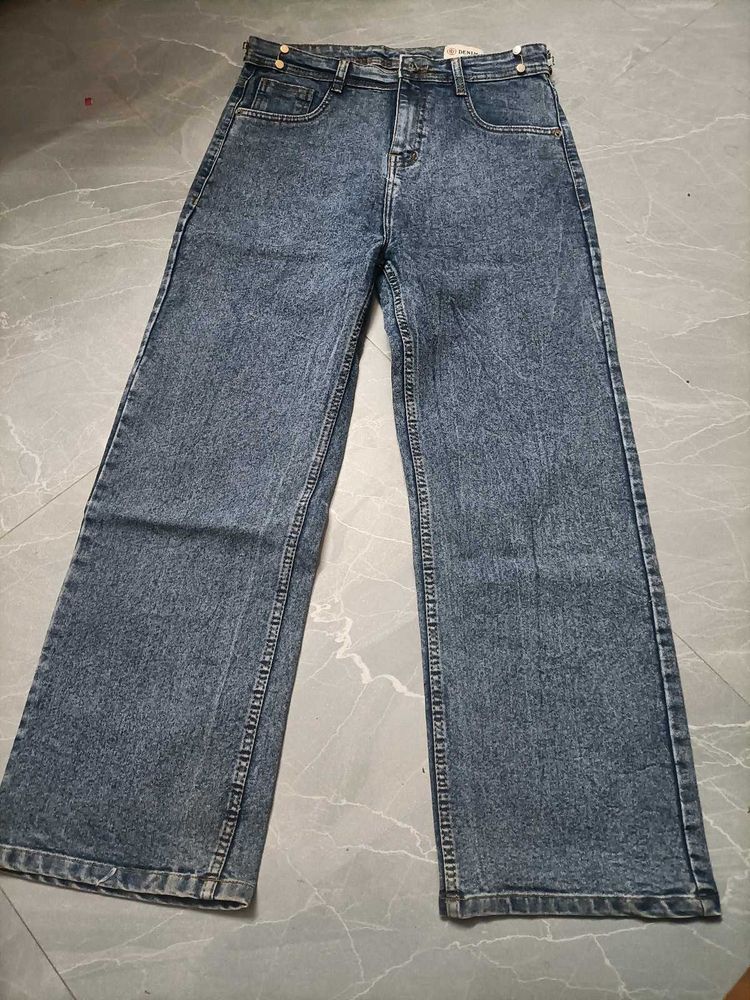 Trendy Wide Leg Acid Wash Jeans