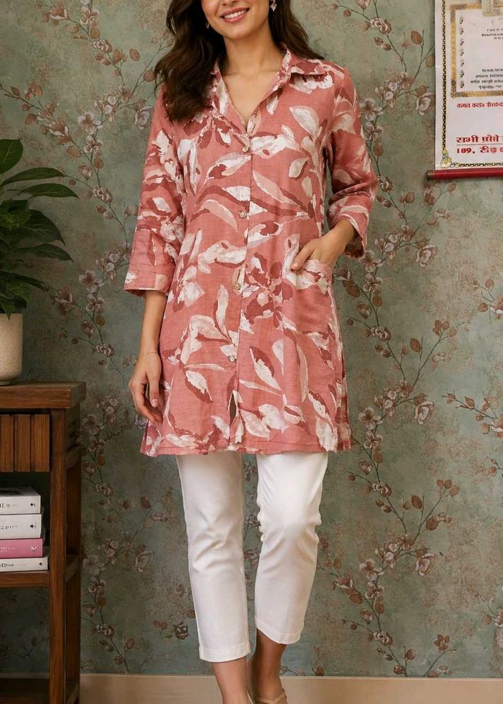 Floral Print Button-Up Kurta