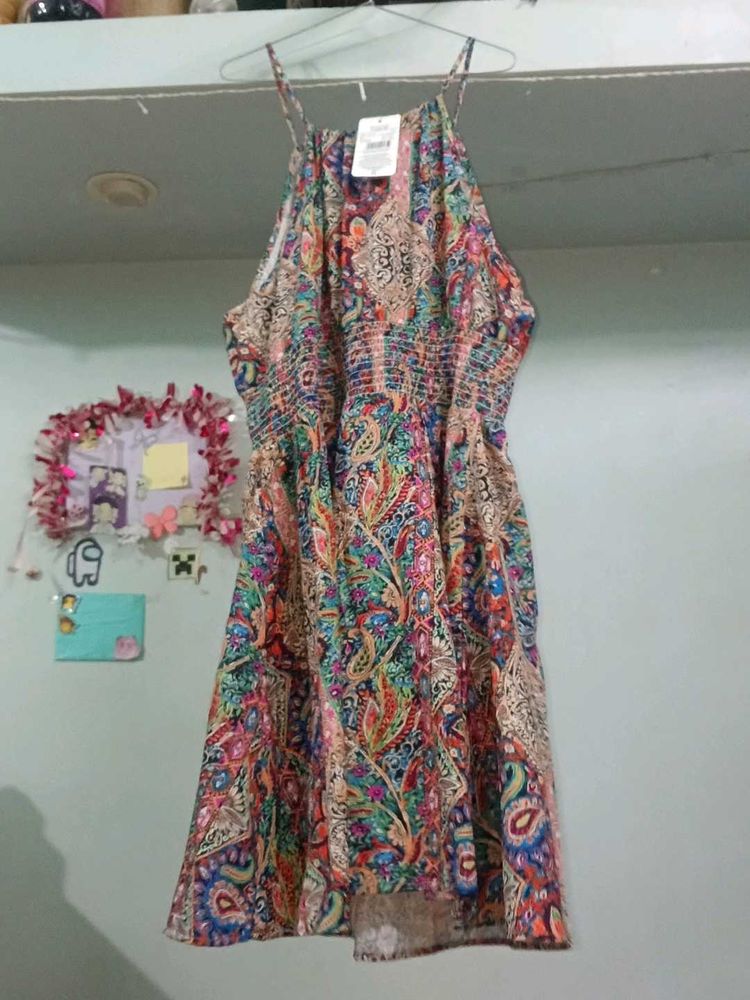 Boho Paisley Print Halter Dress