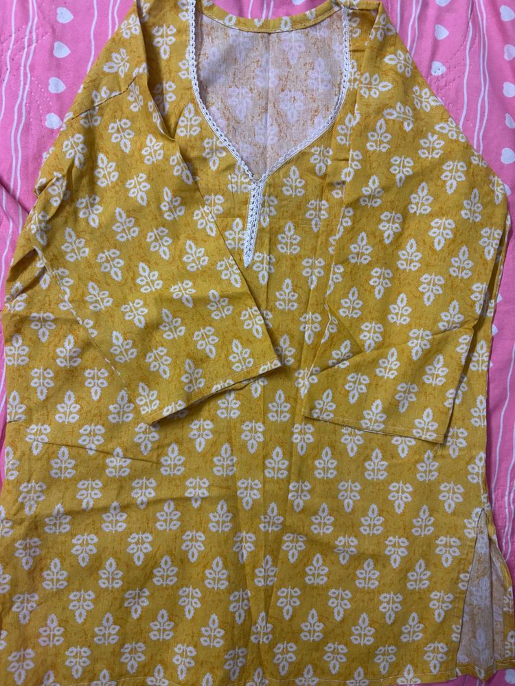 Yellow Printed Kurta