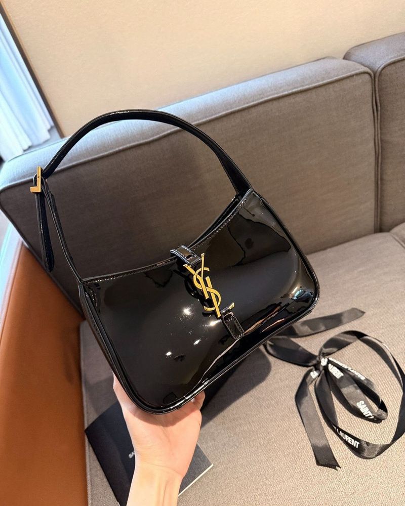 Saint Laurent Black Patent Leather Hobo Bag