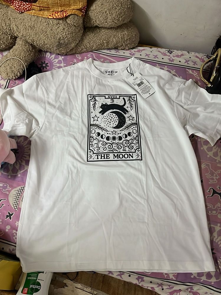 Shein White Moon Tarot T-Shirt