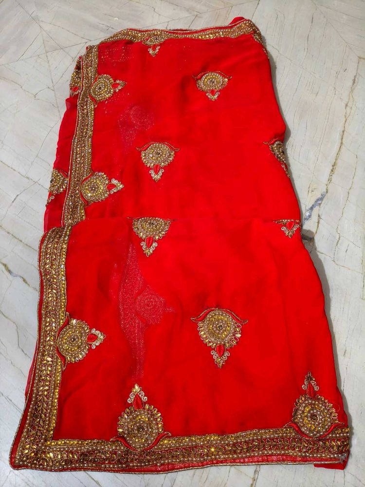 Stunning Red Embroidered Saree