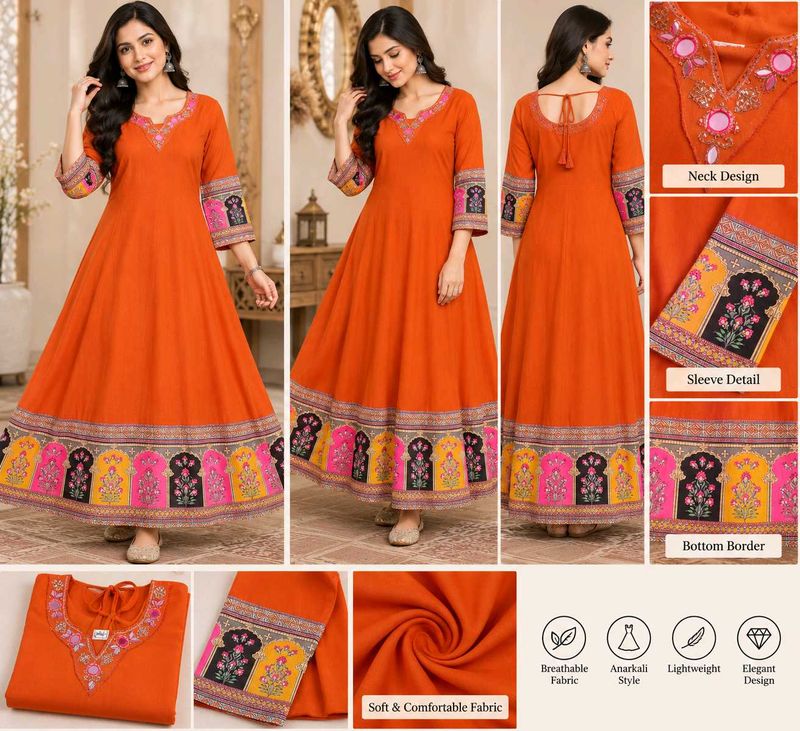 Elegant Orange Anarkali Kurta Set Best for festiva