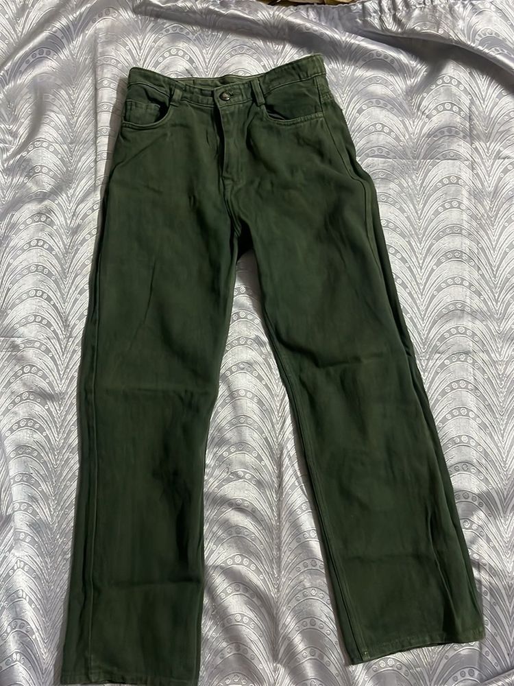 Dark Green Straight Leg Jeans