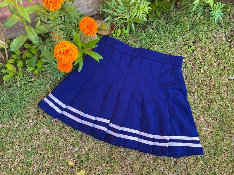 Navy Blue Pleated Skirt
