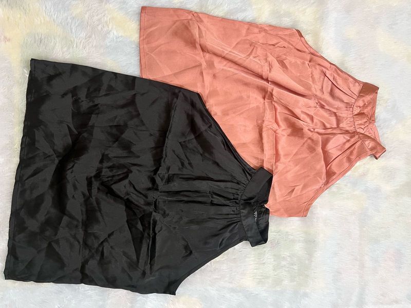 Combooo Satin Sleeveless Blouses (Set of 2)