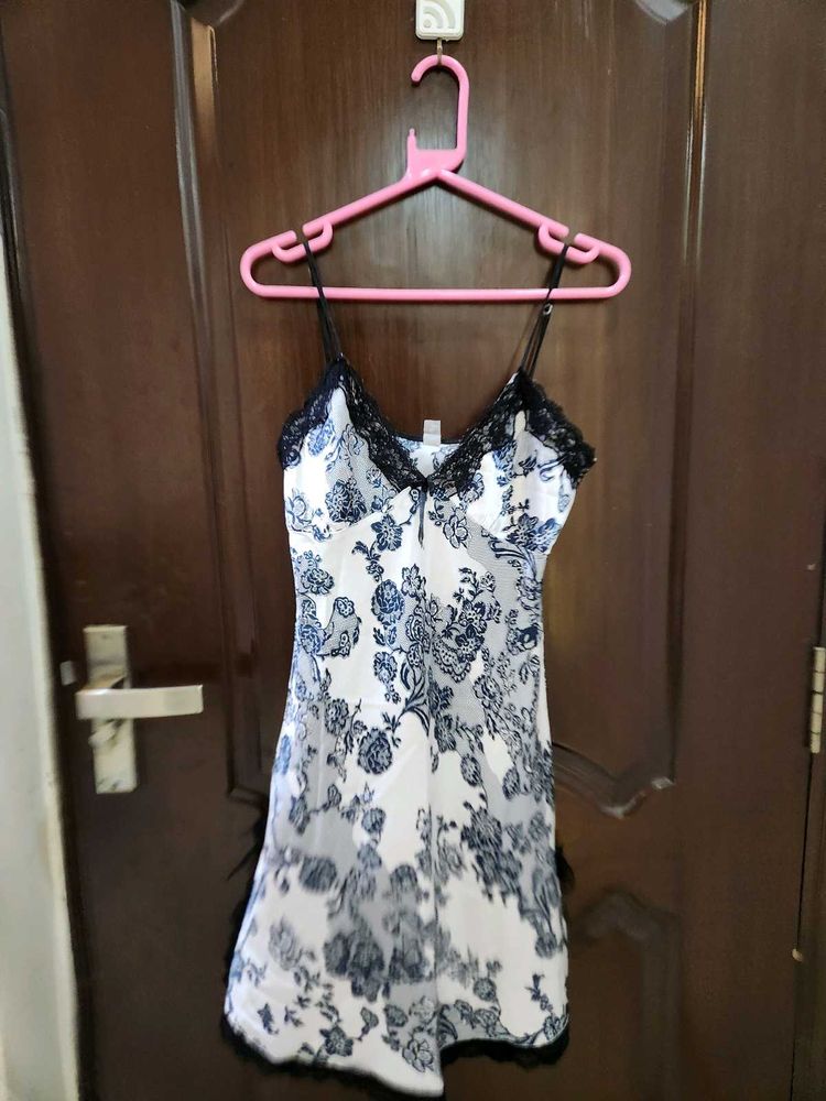 Elegant Floral Print Chemise Satin Silk Dress