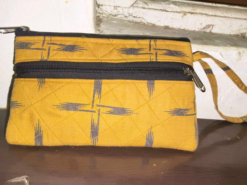 Yellow &amp; Grey Patterned Pouch