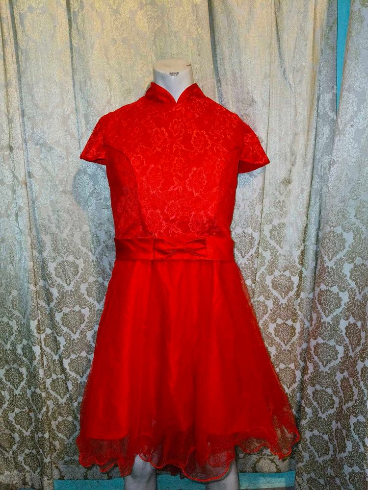 Red Cheongsam Style Hi Low