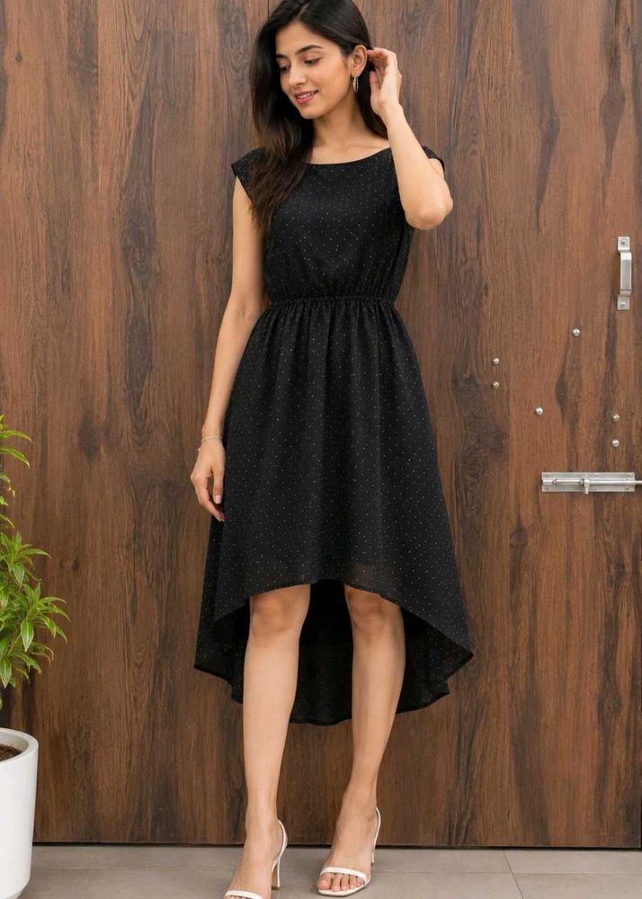 Chic Black Polka Dot High-Low Dress