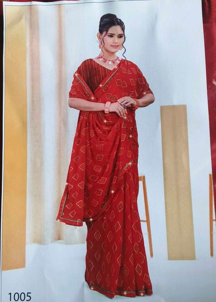 Elegant Red Saree with Golden Motifs