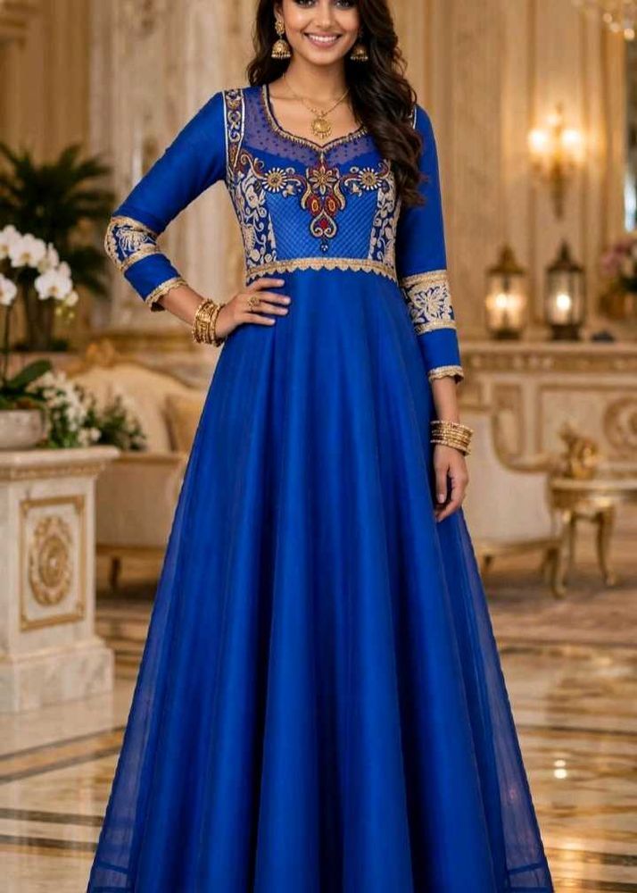 Royal Blue Embroidered Anarkali Gown