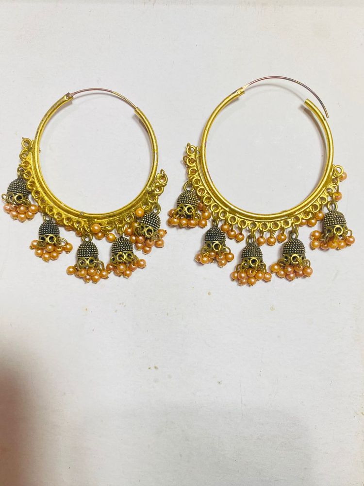 Hoop Jhumka Earrings - Gold