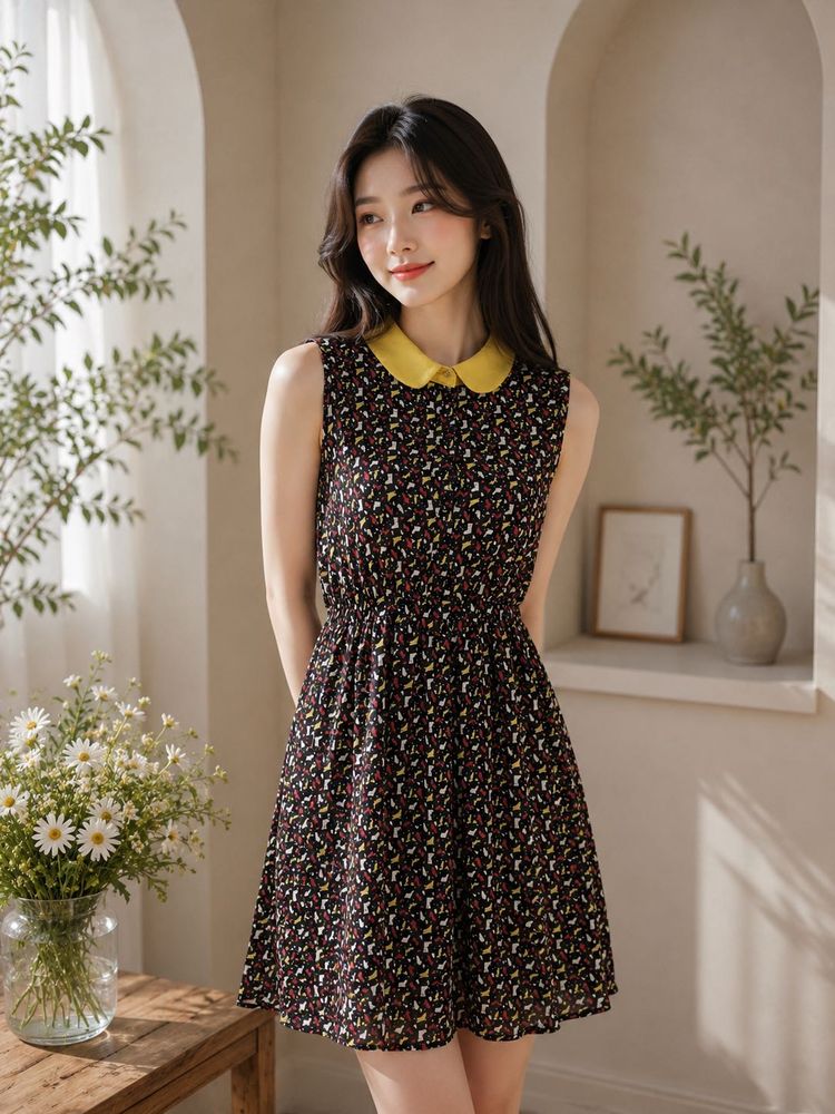 Noir Petal Peter Pan Collar Dres