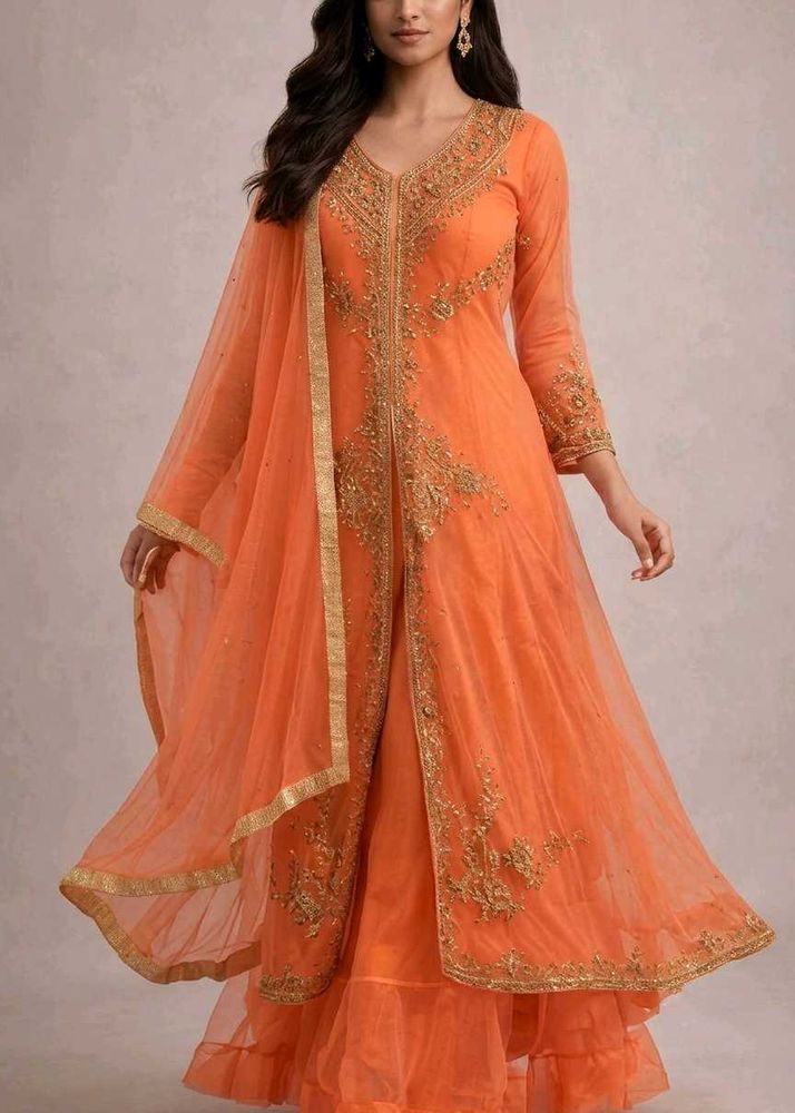 3 piece gown with embriodery shrug