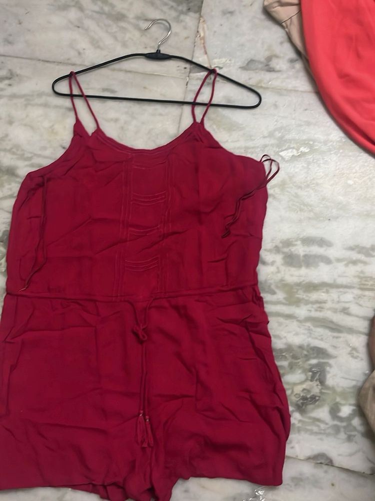 Red Romper with Spaghetti Straps