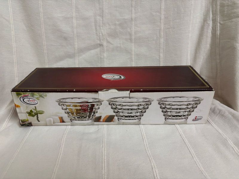 🆕3 pc High Quality Big Heavy Glassware Bowls Set