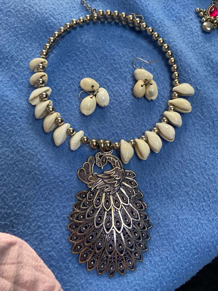 Bohemian Peacock Necklace &amp; Earrings Set