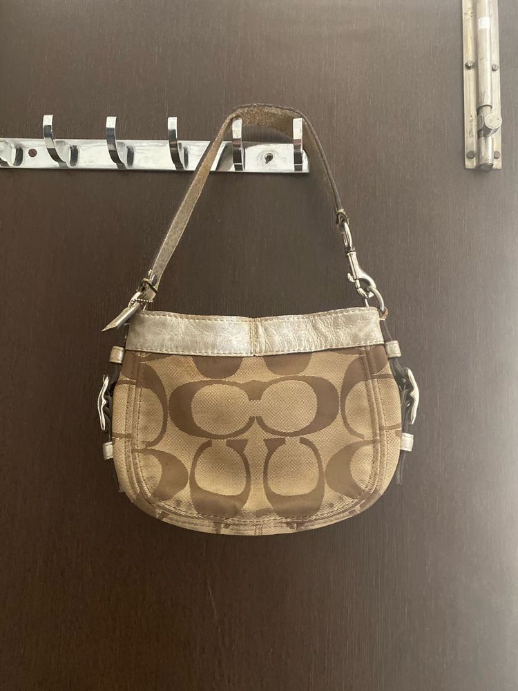 Coach Signature Brown/Silver Mini Baguette