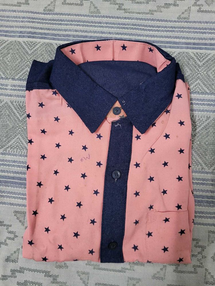 Men's Pink Star Print Button-Up Shirt