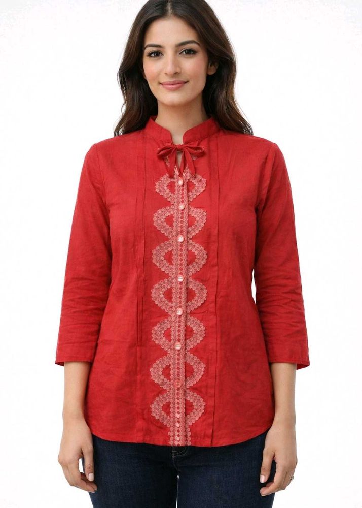 combo of 2 Red Embellished top and cartoon tshirt
