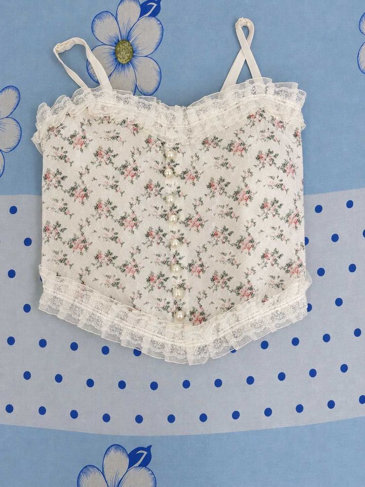 Floral Corset Top with Pearl Buttons
