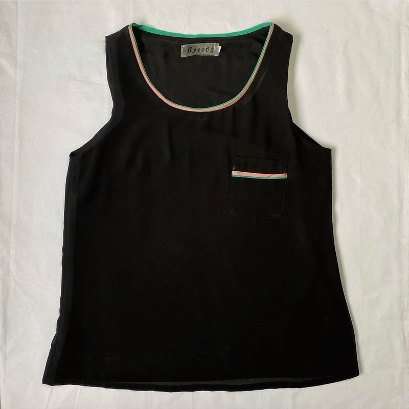 Sleeveless Black Top with Trim Detail