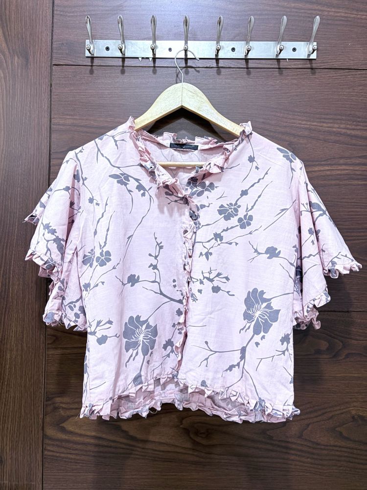 Pink Floral Print Ruffled Top