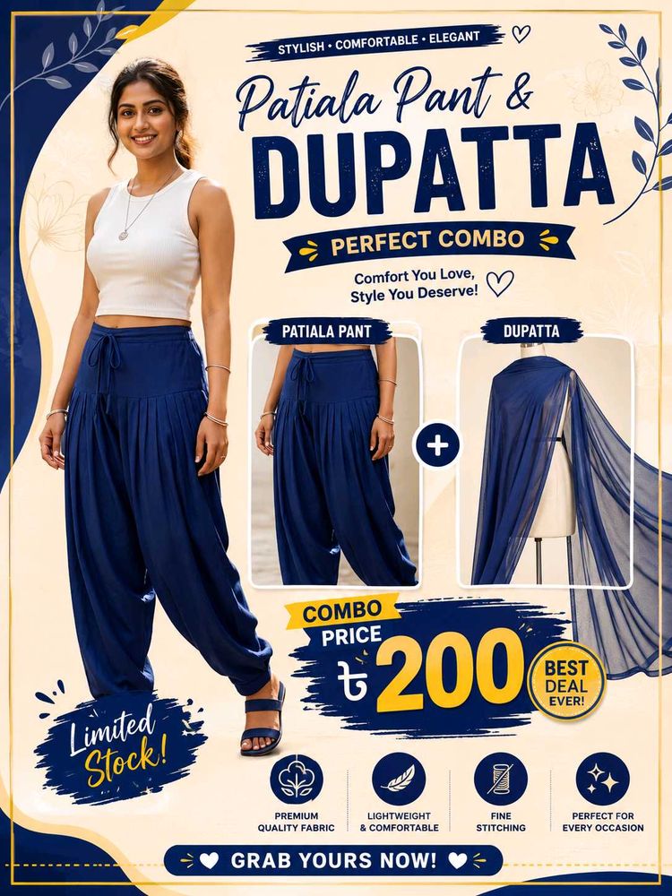 Stylish Blue Patiala Pant And Dupatta Combo