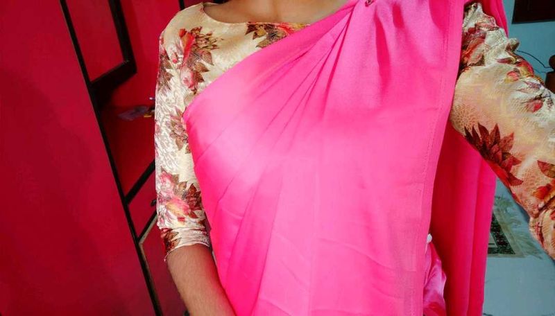 Vibrant Pink Satin Silk Saree