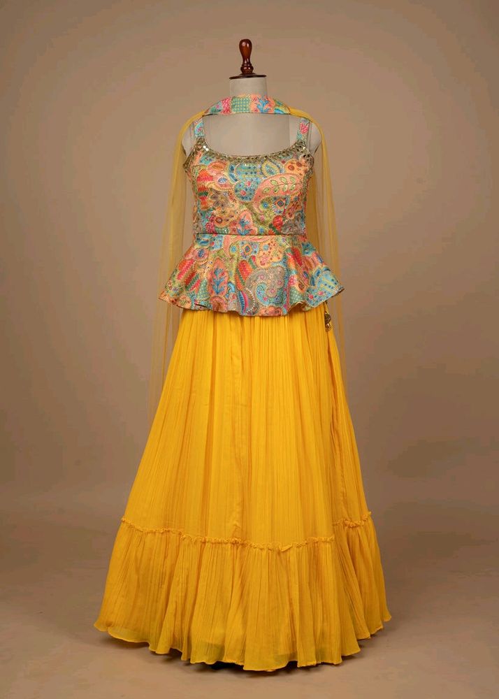 Yellow Lehenga with Peplum Top
