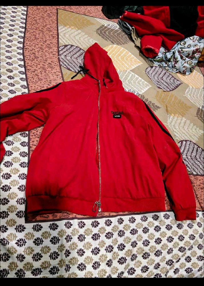 men or women Red Zip-Up Hoodie Jacket loose