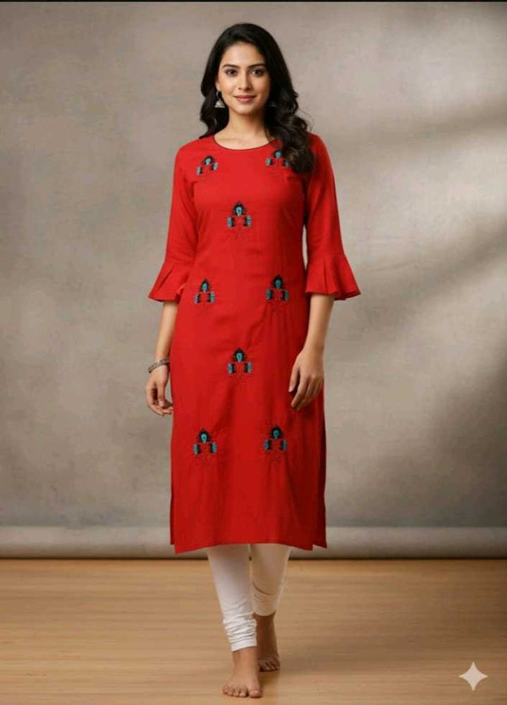 Elegant Red Embroidered Kurta