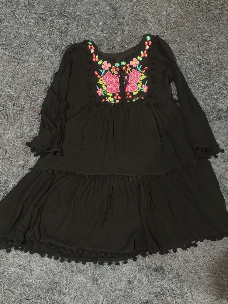 Boho Embroidered Black Dress