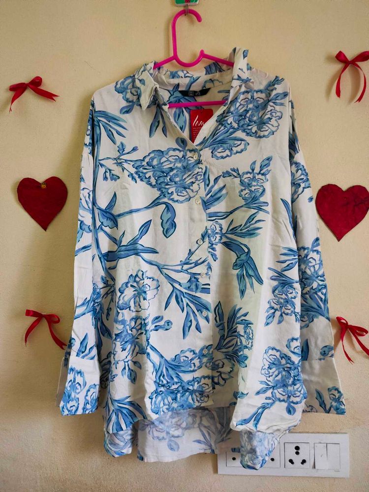 Floral Print High Low Boxy Shirt