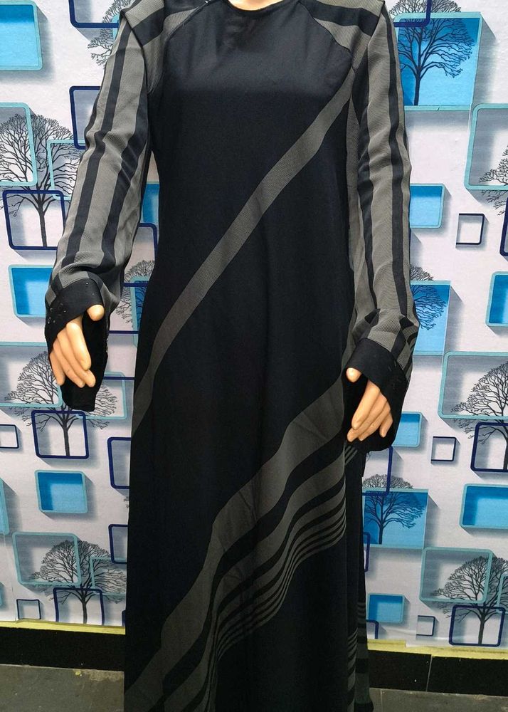 Striped Black Nida Umbrella Burqa Latest Design