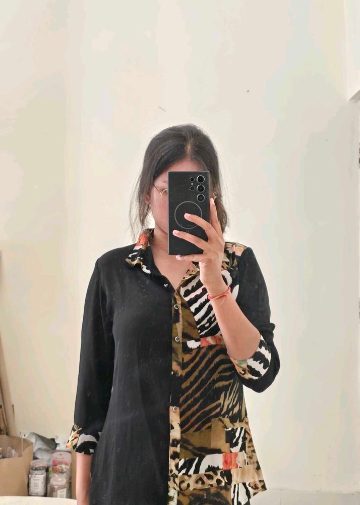 Unique Animal Print Button Down Top