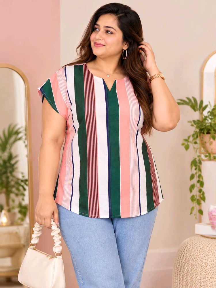 Striped V-Neck Cap Sleeve Top