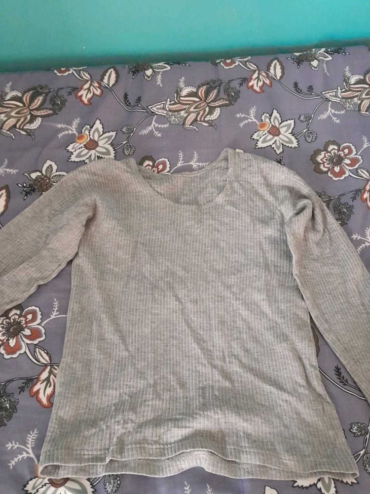 Grey Ribbed Long Sleeve Top