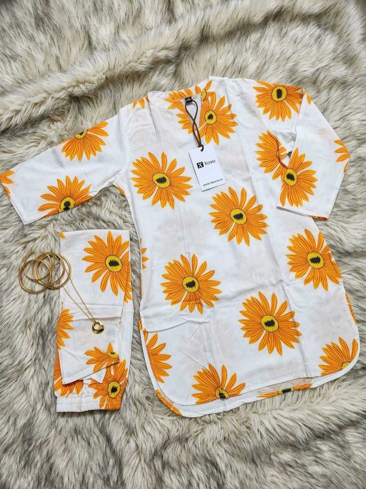 Xoxo White Kurta Pant with Floral Print