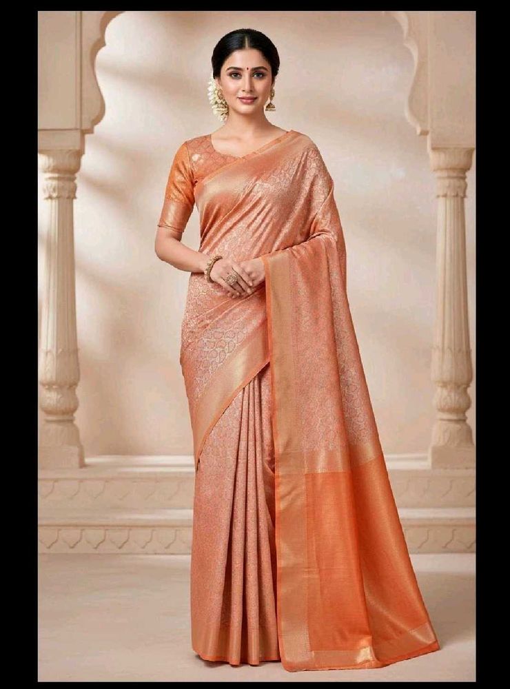 Elegant Peach Silk Saree with blouse pc