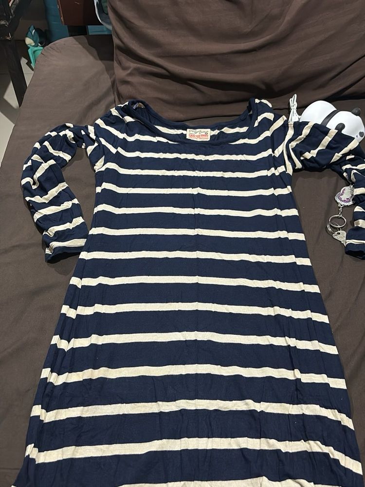 Navy Blue &amp; White Striped Dress