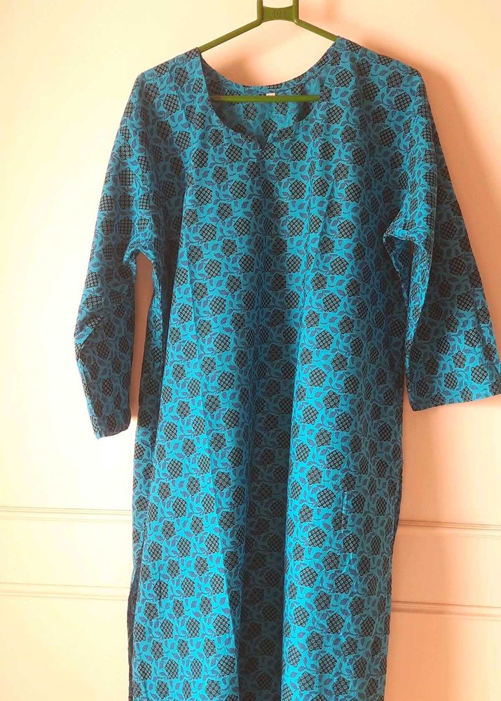 Unused Pure Cotton Block printed Blue Kurti
