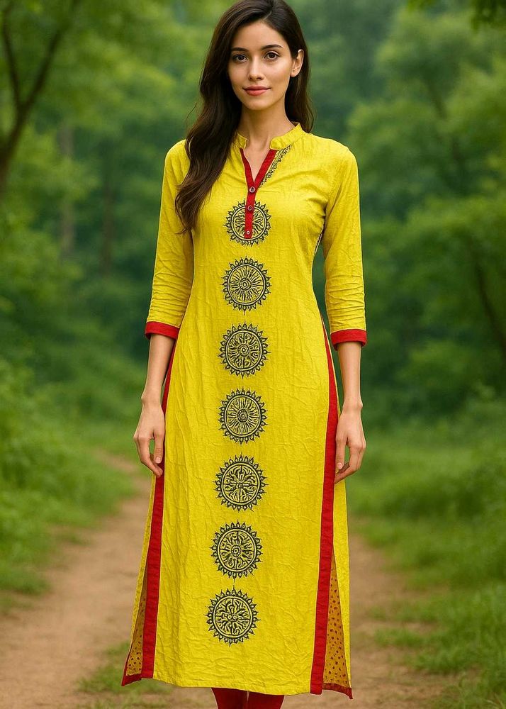 Yellow Large Size Printed Kurthi