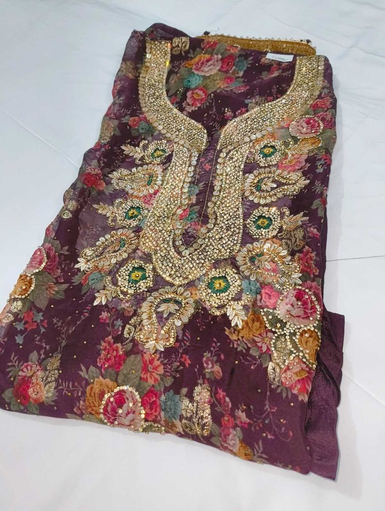 Floral Embroidered Semi Stitched Garara Suit