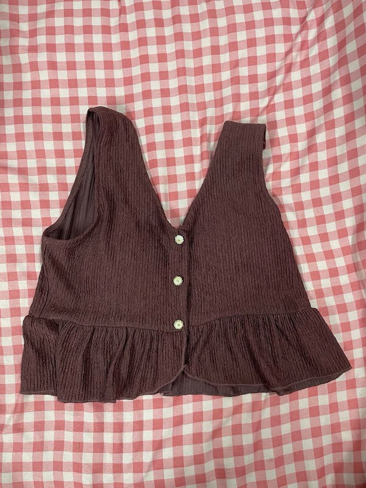 Women's Ribbed Button-Up Peplum Top